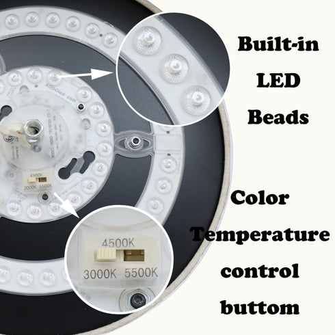 Drum Flush Mount Ceiling Light Black Finish Dimmable LED Light